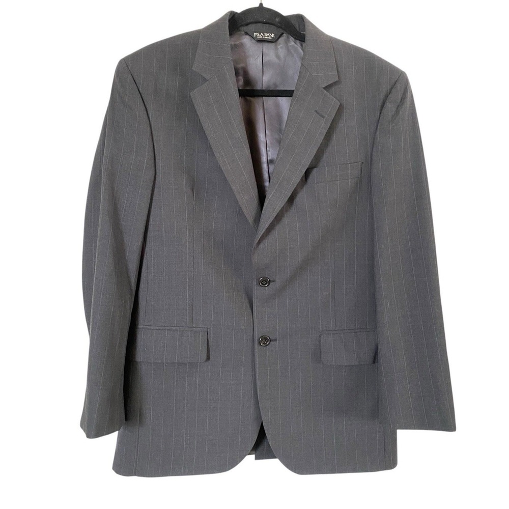 Jos A Banks Mens Blazer Dark Grey Pinstriped Blazer Size 39R 100% Wool Career